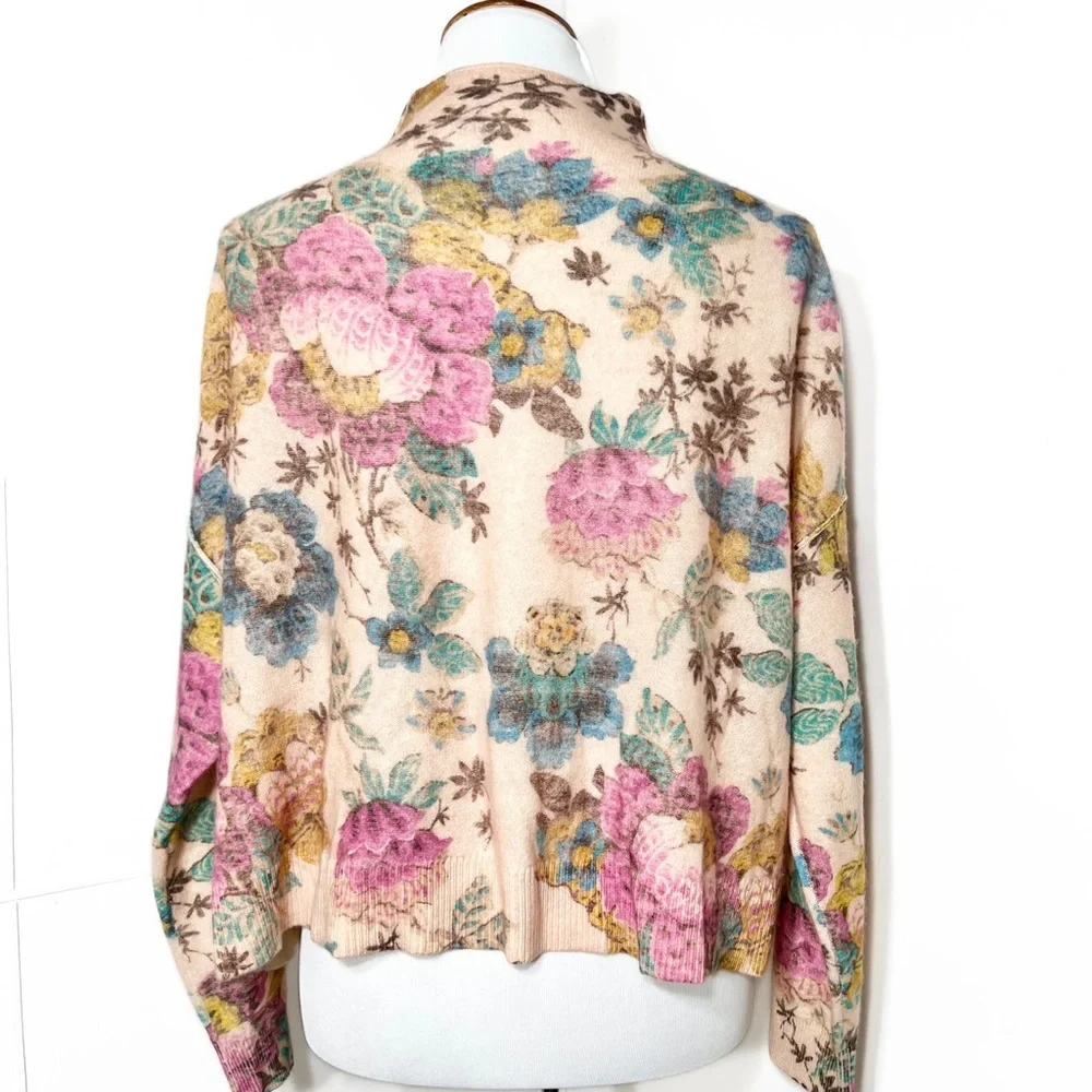 SOLD-Anthropologie Cashmere Floral Print Mock Neck Long Sleeve Sweater Pilcro - Picture 7 of 14